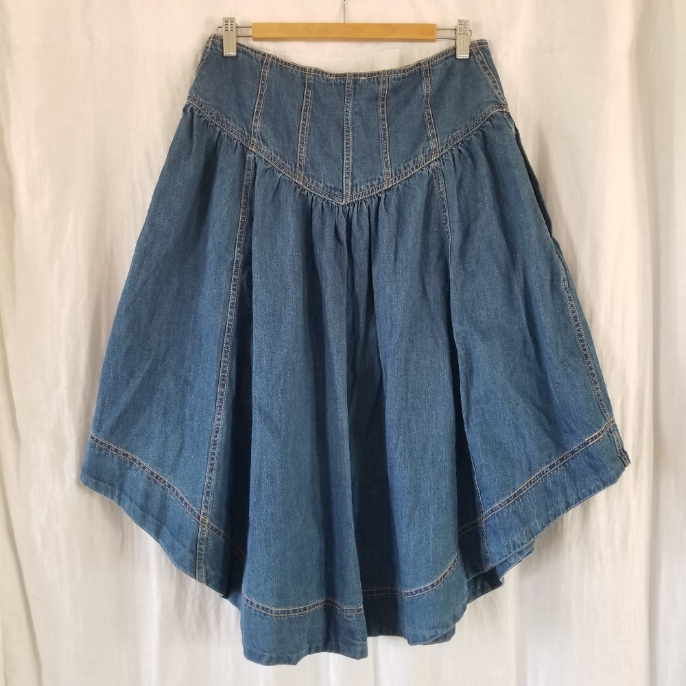 Anthropologie | Pilcro Pleated Basque-Waist Denim Skirt - Picture 3 of 9